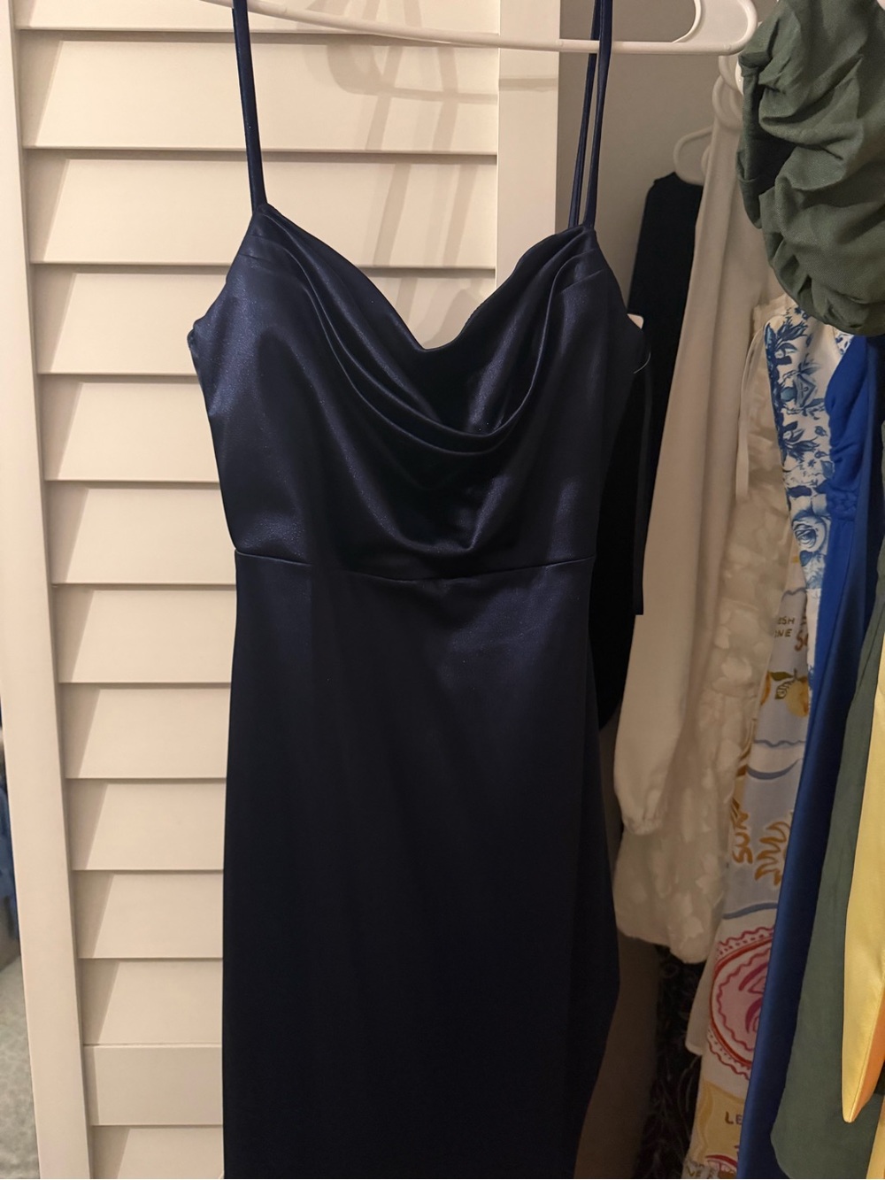 Windsor Navy Satin Cowl Neck Slip Maxi Dress